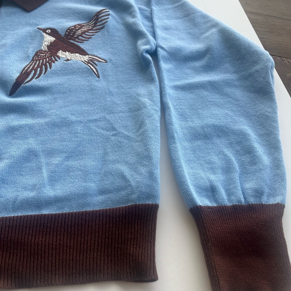 Blue and Brown Bird Embroidered Women's Sweater - Picture 10 of 11